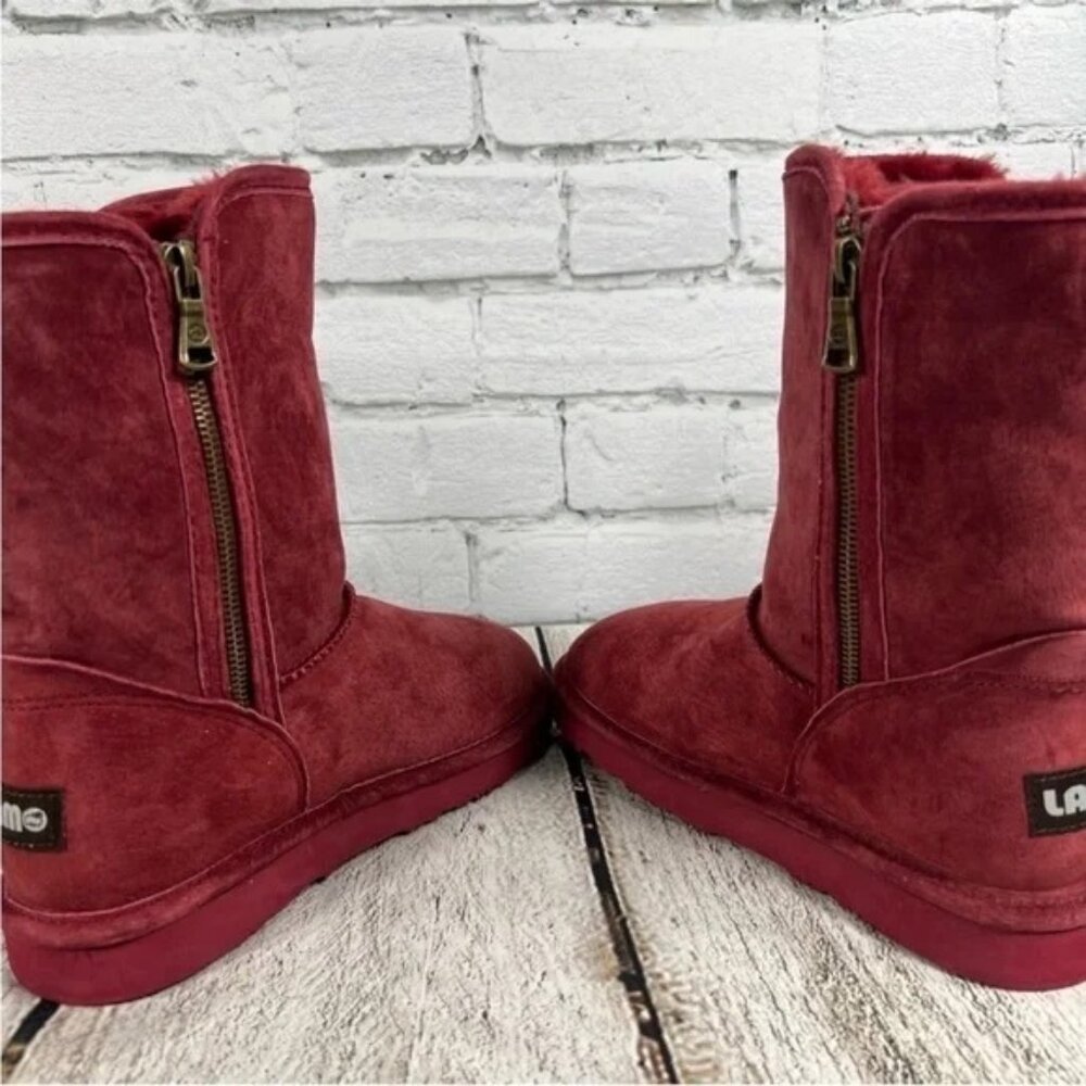 Lamo Luna Boots Women's Red Burgundy Mid Calf Faux Fur - Picture 12 of 12